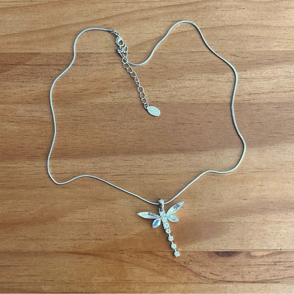 BOGO Kirks Folly Dragonfly Necklace Aurora Borealis Rhinestone on Silver Tone - Picture 4 of 5